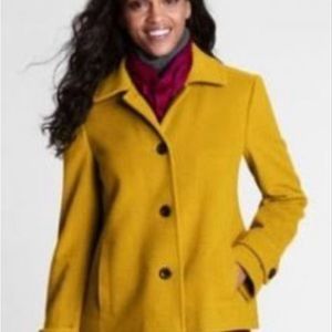 Lands' End Classic Cashmere Wool Blend Short Coat Mustard Yellow Size 12